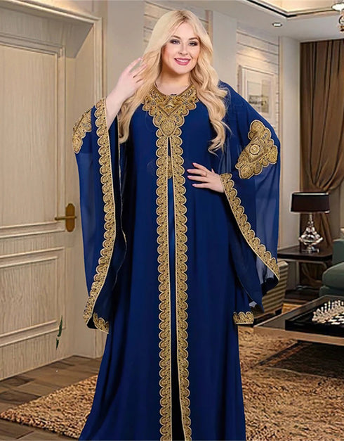 Shimmering Elegance: Embroidered Chiffon Abaya for All-Season Style