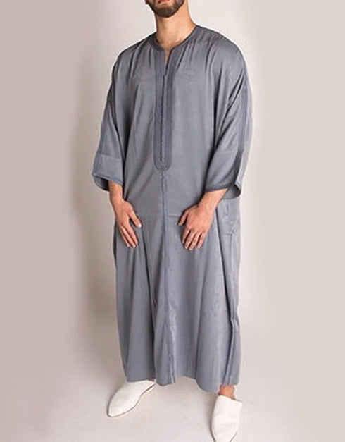 Arabic-Inspired Moroccan Kaftan: Casual Elegance in a Long Striped Dress for Muslim Men