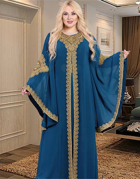 Shimmering Elegance: Embroidered Chiffon Abaya for All-Season Style