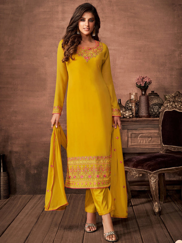 Yellow Georgette Pant Suit 159818