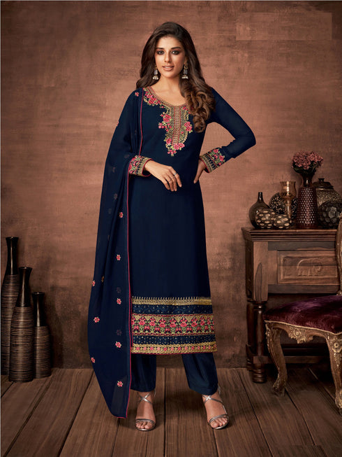 Navy Blue Georgette Pant Suit 159819