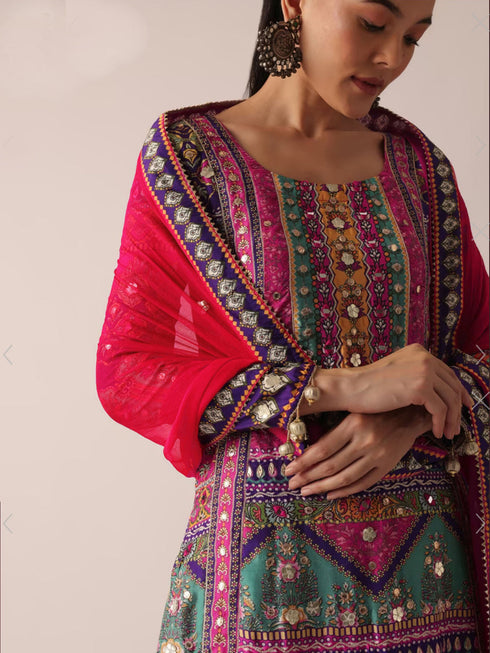 Multi Heavy Muslin Sharara Suit 182921 Closure View