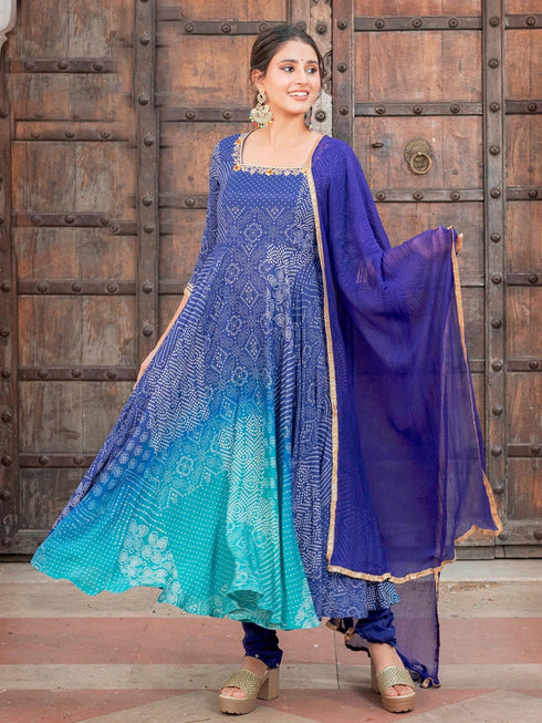Navy Blue Heavy Muslin Anarkali Dress 183046