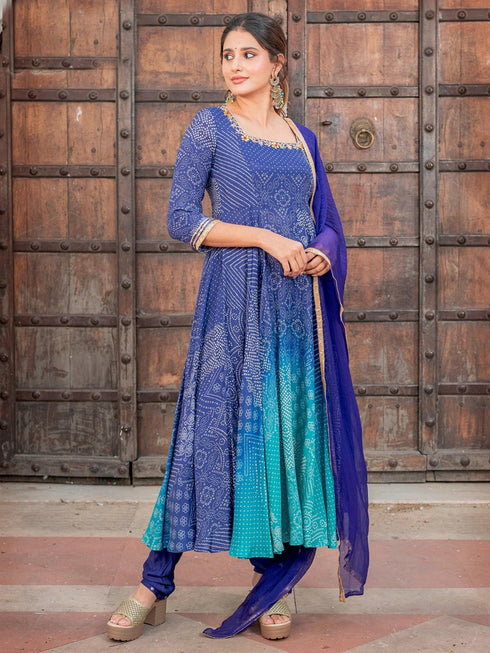 Navy Blue Heavy Muslin Anarkali Dress 183046 Closure View