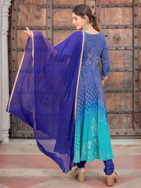 Navy Blue Heavy Muslin Anarkali Dress 183046 Back View