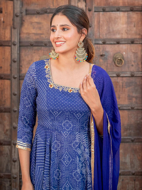 Navy Blue Heavy Muslin Anarkali Dress 183046 Salwar Kameez