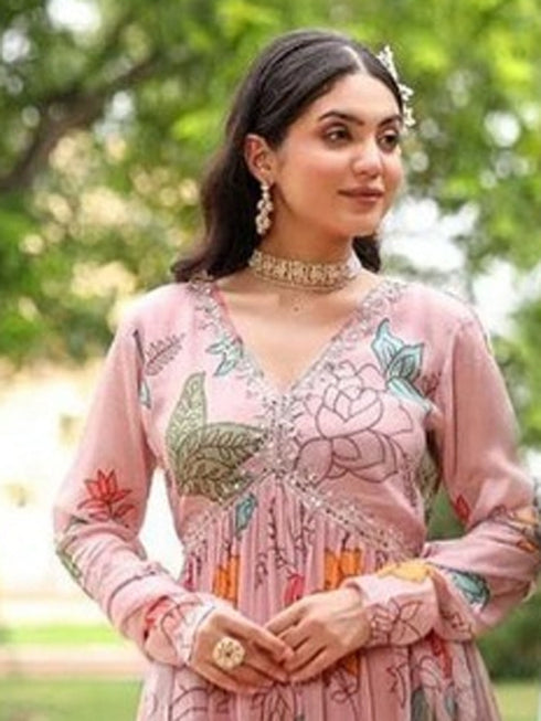 Pink Georgette Anarkali Dress 184362 Closure View