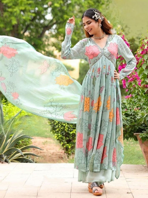 Sky Georgette Anarkali Dress 184363