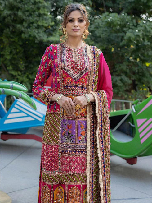 Pink Heavy Muslin Print Palazzo Suit 186384 Salwar Kameez