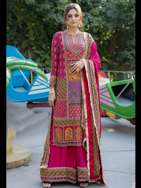 Pink Heavy Muslin Print Palazzo Suit 186384