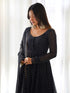 Black Heavy Faux Georgette Leheriya Print With Micro Cotton Inner Anarkali Dress 187722 Closure View