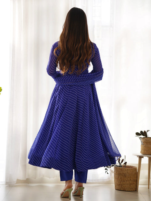 Royal Blue Heavy Faux Georgette Leheriya Print With Micro Cotton Inner Anarkali Dress 187724 Salwar Kameez