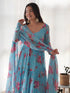 Multi Color Blue Heavy Faux Georgette Floral Print With Micro Cotton Inner Anarkali Dress 187727 Closure View