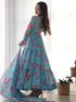 Multi Color Blue Heavy Faux Georgette Floral Print With Micro Cotton Inner Anarkali Dress 187727 Salwar Kameez