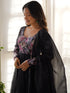 Black Heavy Pure Soft Organza Silk Print With Micro Cotton Inner Anarkali Dress 187866 Closure View