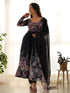 Black Heavy Pure Soft Organza Silk Print With Micro Cotton Inner Anarkali Dress 187866 Back View