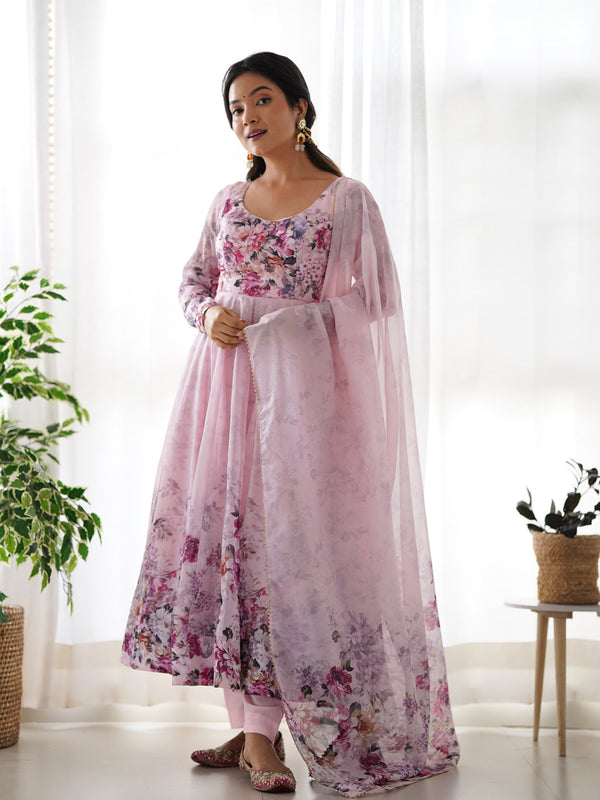 Pink Heavy Pure Soft Organza Silk Print With Micro Cotton Inner Anarkali Dress 187867