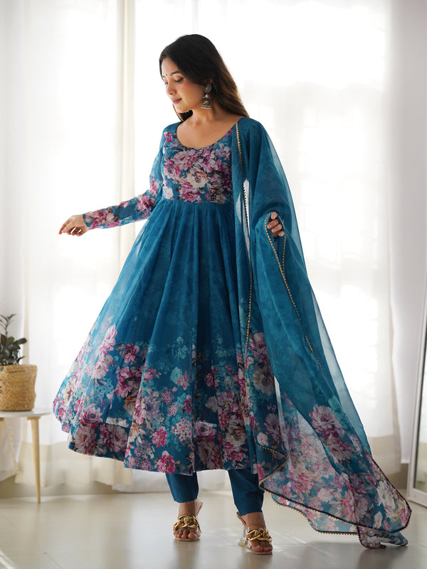 Rama Heavy Pure Soft Organza Silk Print With Micro Cotton Inner Anarkali Dress 187868