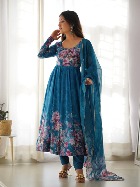 Rama Heavy Pure Soft Organza Silk Print With Micro Cotton Inner Anarkali Dress 187868 Salwar Kameez