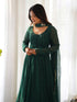 Green Heavy Faux Georgette Leheriya Print With Micro Cotton Inner Anarkali Dress 187873 Closure View