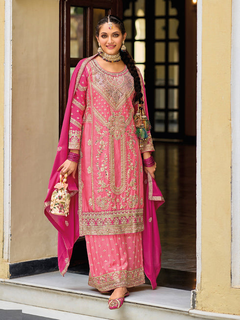 Pink Chinon Pant Suit