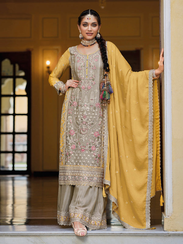 Grey Chinon Pant Suit