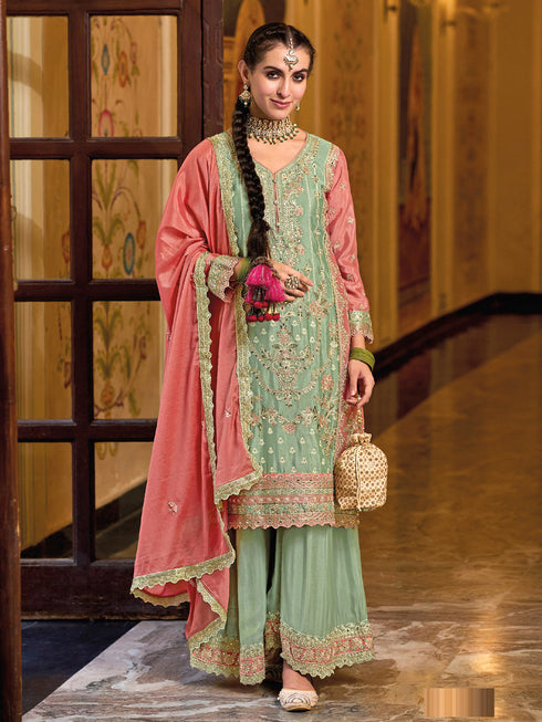 Green Chinon Pant Suit