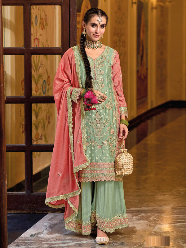 Green Chinon Pant Suit
