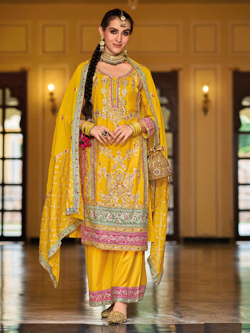 Yellow Chinon Pant Suit