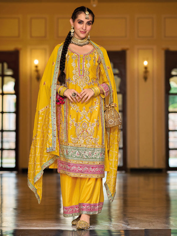 Yellow Chinon Pant Suit