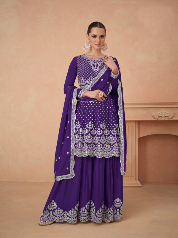 Purple Chinon Silk Sharara Suit 189107