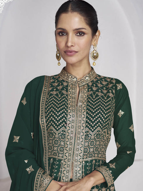 Dark Green Real Georgette Sharara Suit 189110 Closure View