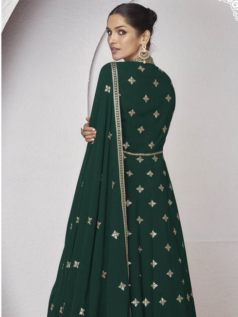Dark Green Real Georgette Sharara Suit 189110 Back View