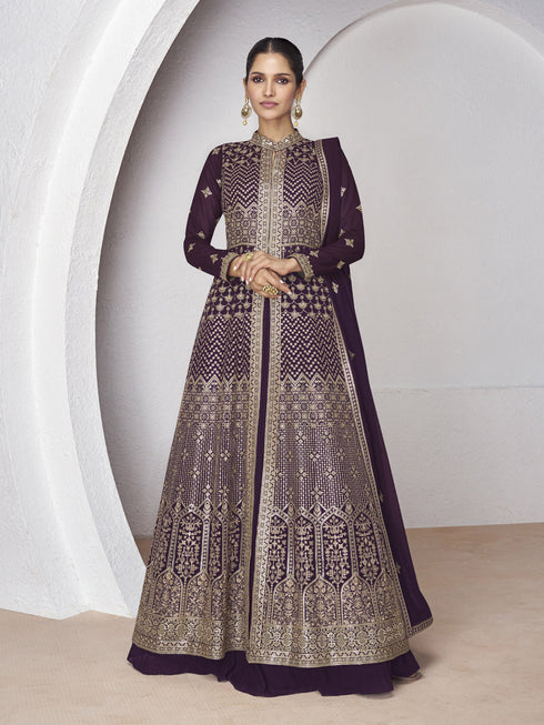 Purple Real Georgette Sharara Suit 189111