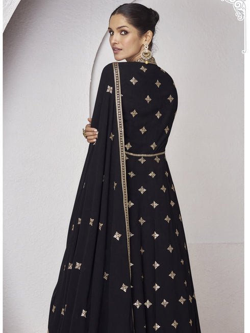 Black Real Georgette Sharara Suit 189112 Back View