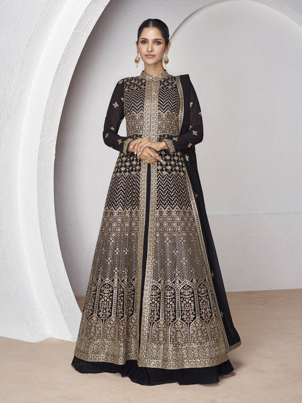 Black Real Georgette Sharara Suit 189112