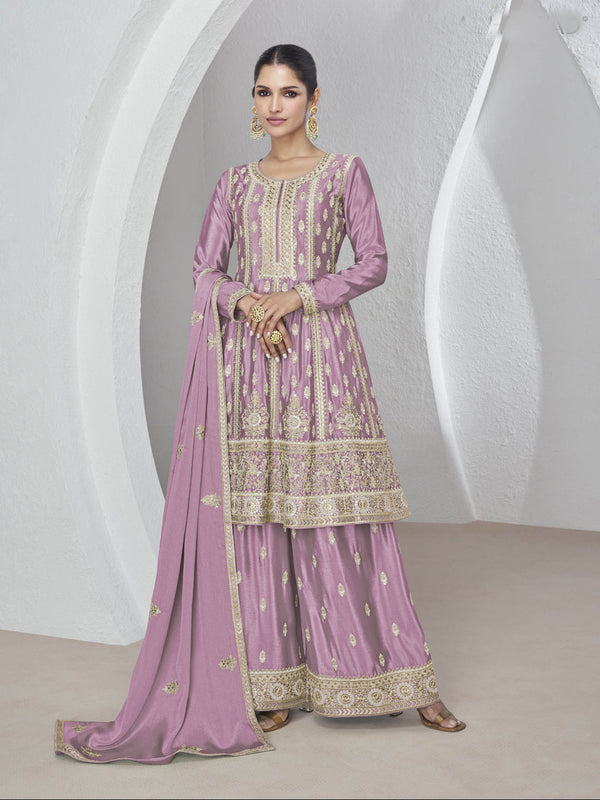 Purple Chinon Silk Sharara Suit 189119