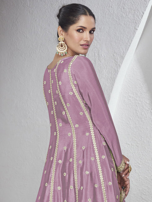 Purple Chinon Silk Sharara Suit 189119 Back View