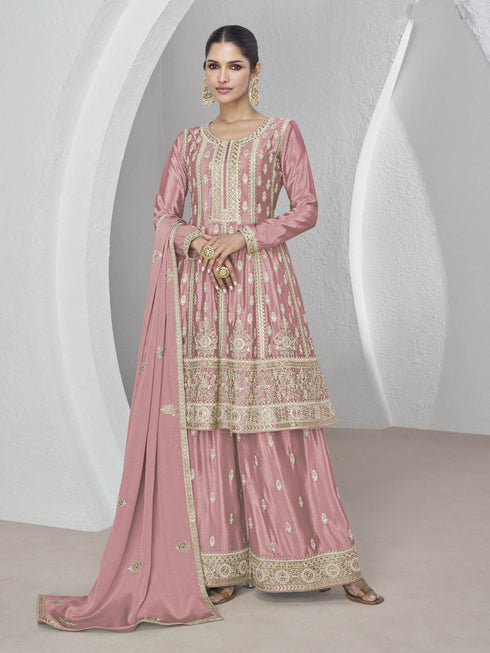 Pink Chinon Silk Sharara Suit 189121