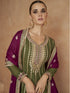 Green Chinon Silk Pant Suit 189128 Closure View