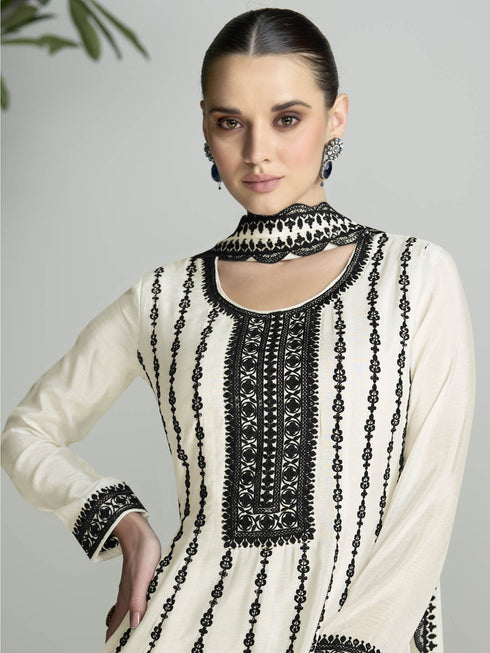 Off White Chinon Silk Sharara Suit 189131 Closure View