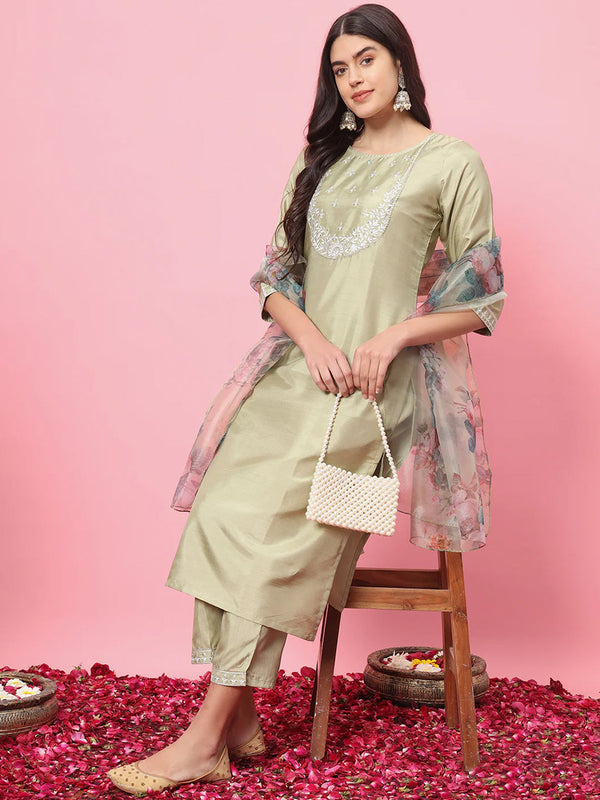 Lime Silk Blend Pant Suit