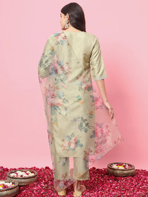 Lime Silk Blend Pant Suit Back View