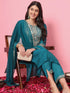 Teal Blue Silk Blend Pant Suit