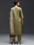 Olive Green Cotton Silk Blend Pant Suit 189447 Back View