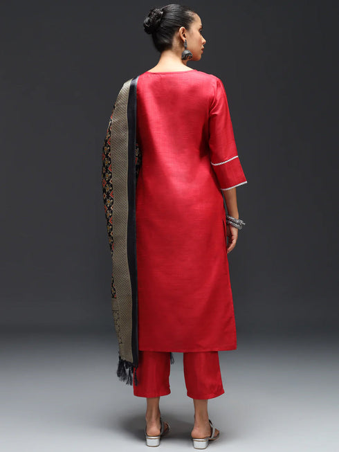 Red Cotton Silk Blend Pant Suit 189449 Back View