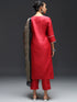 Red Cotton Silk Blend Pant Suit 189449 Back View
