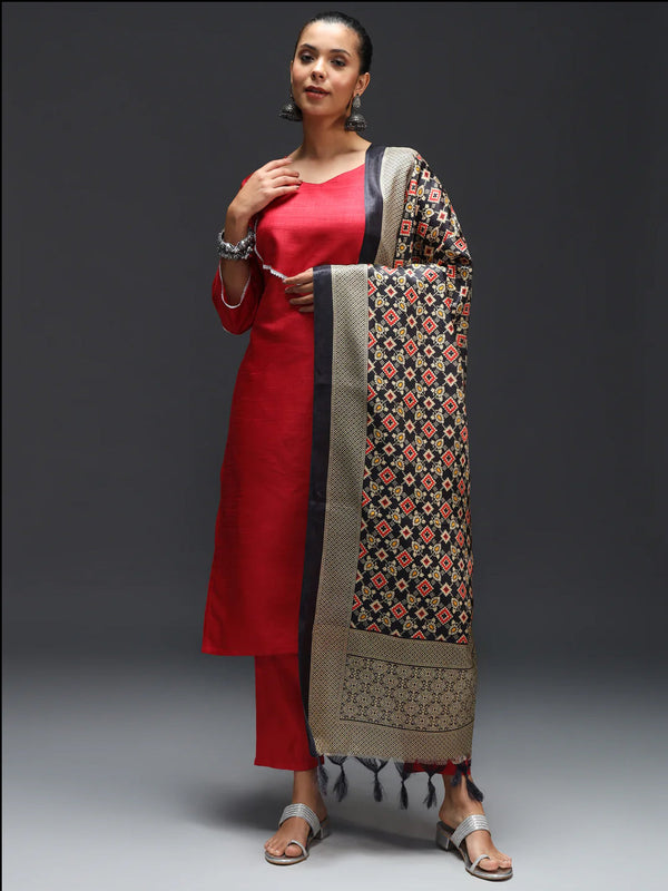 Red Cotton Silk Blend Pant Suit 189449