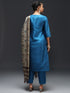 Blue Cotton Silk Blend Pant Suit 189451 Back View