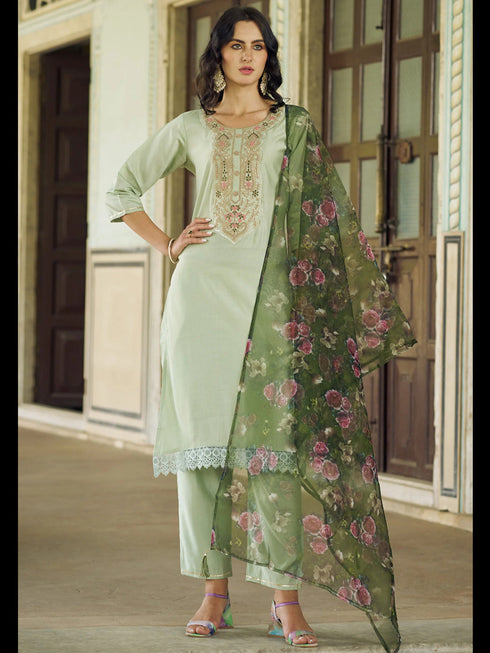 Olive Green Viscose Rayon Pant Suit 189453